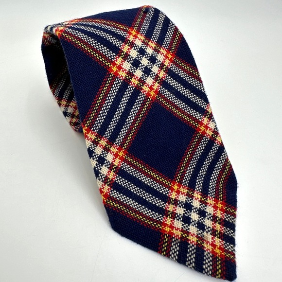 Liebert Other - Liebert Necktie Mens 4" Navy Blue Red Plaid Wool‎ Blend Vintage Goudchaux's USA